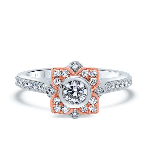 18ct White & Rose Diamond Floral Ring