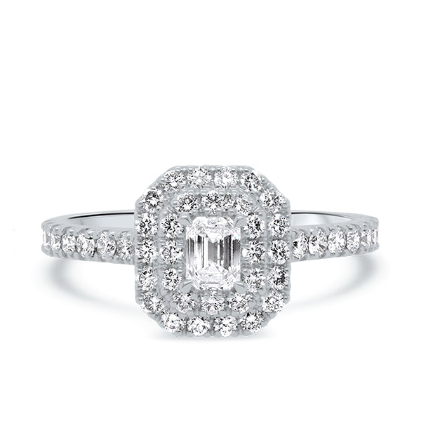 18ct Emerald-Cut Diamond Double Halo Ring