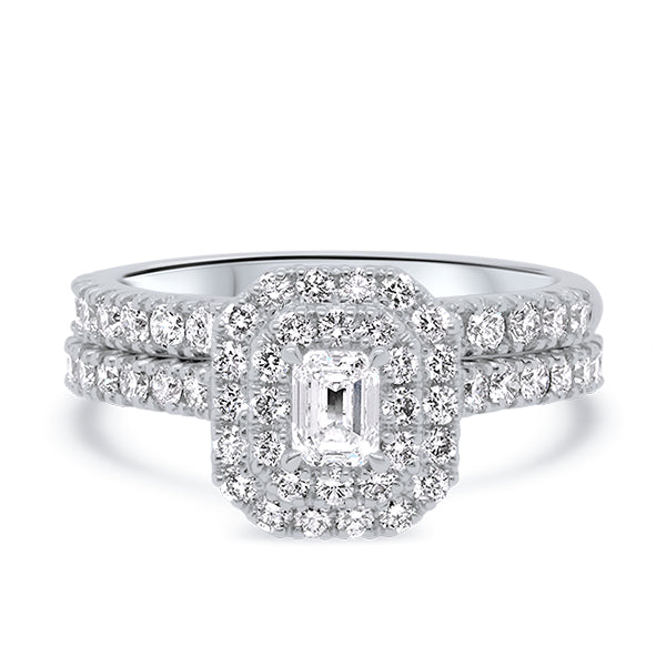 18ct Emerald-Cut Diamond Double Halo Ring