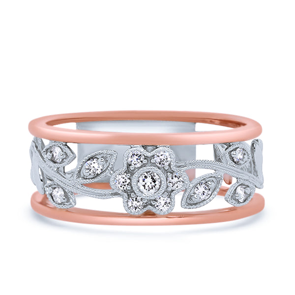9ct Rose & White Gold Floral Diamond Ring