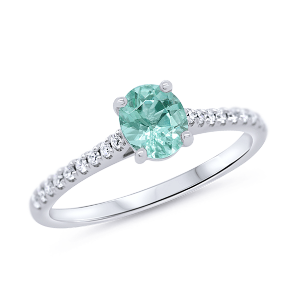 9ct Oval Mint-Green Tourmaline Diamond Ring 002-00910