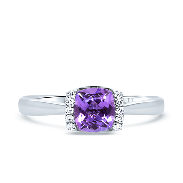9ct Cushion-Cut Amethyst Diamond Ring 002-00938