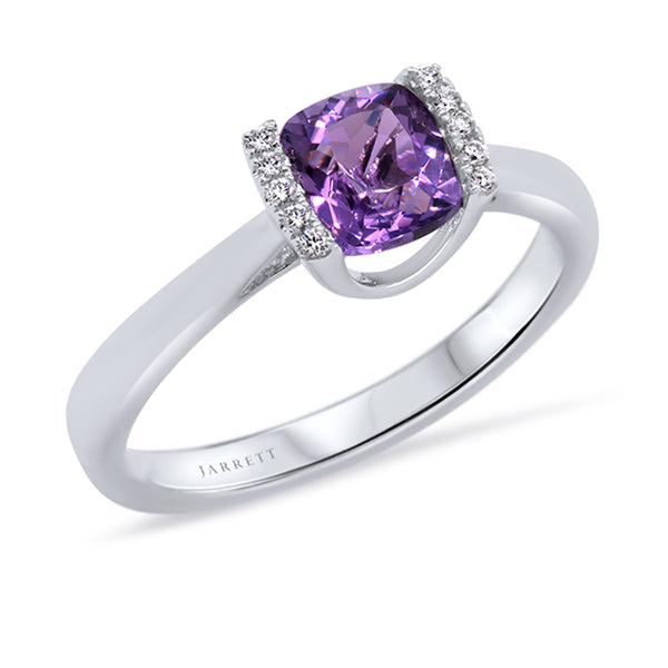 9ct Cushion-Cut Amethyst & Diamond Ring