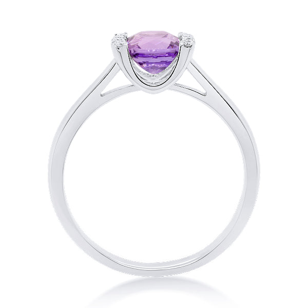 9ct Cushion-Cut Amethyst & Diamond Ring