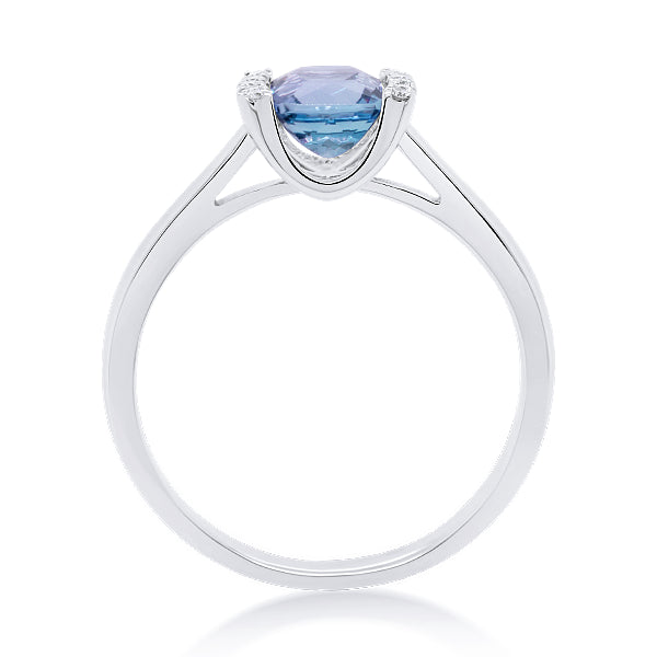 9ct Cushion-Cut Blue Topaz & Diamond Ring