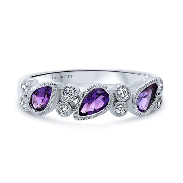 9ct Vintage-Inspired Natural Amethyst & Diamond Band