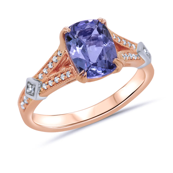 18ct Cushion-Cut Tanzanite, Grey Spinel & Diamond Ring