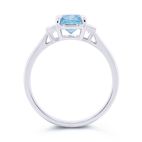 9ct Cushion-Cut Aquamarine & Diamond Ring