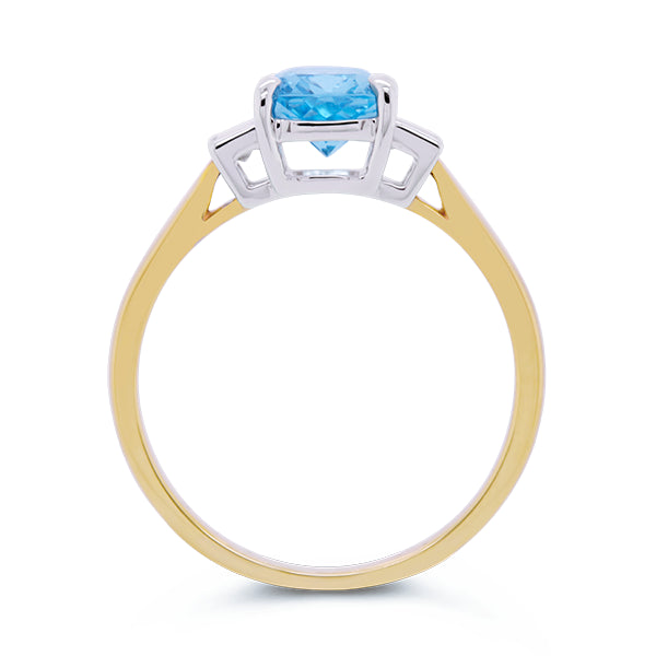 9ct Cushion-Cut Aquamarine & Diamond Ring
