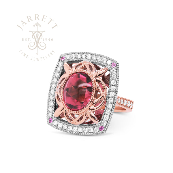 18ct Pink Tourmaline, Pink Sapphire & Diamond Ring