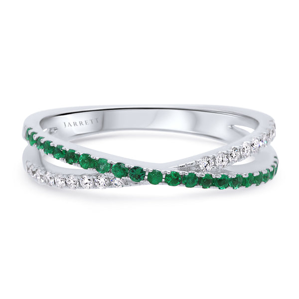 9ct Natural Emerald & Diamond Crossover Band
