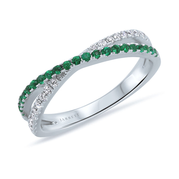 9ct Natural Emerald & Diamond Crossover Band