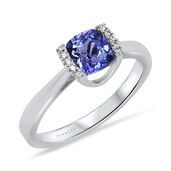 9ct Cushion-Cut Natural Tanzanite & Diamond Ring
