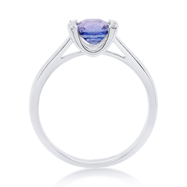 9ct Cushion-Cut Natural Tanzanite & Diamond Ring