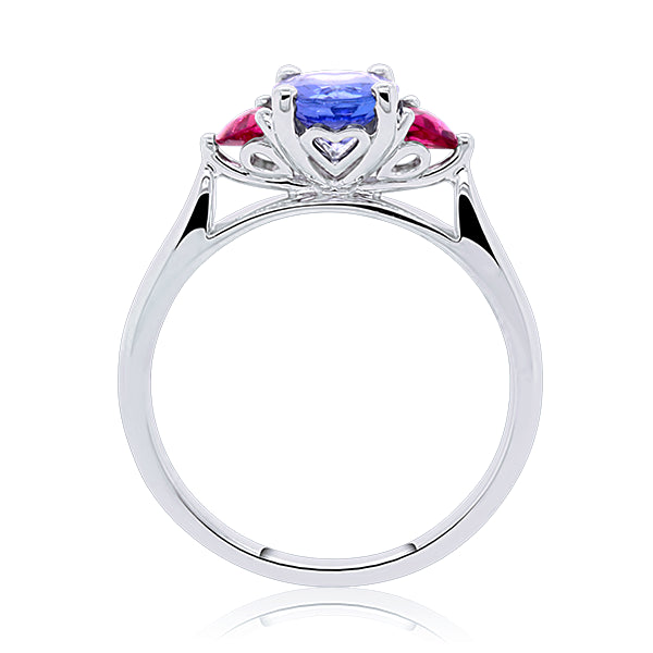 9ct Tanzanite & Pink Tourmaline Trilogy Ring