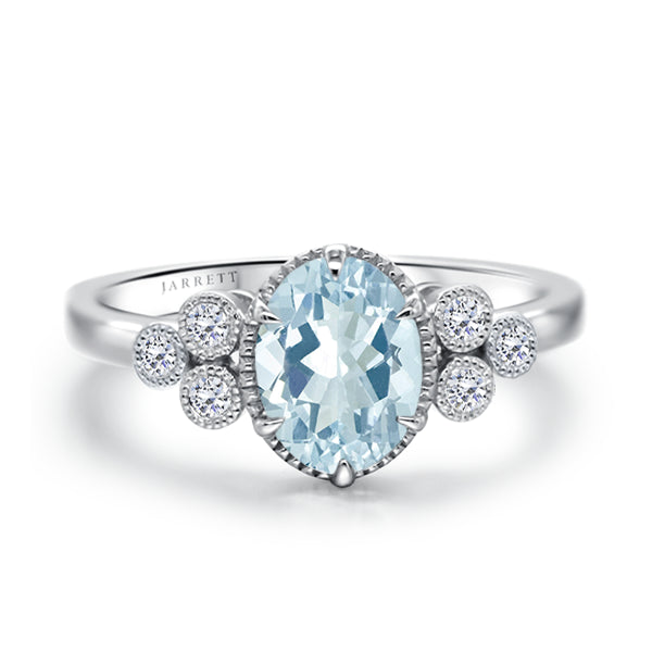 9ct Natural Aquamarine Deco Ring in 9ct Gold