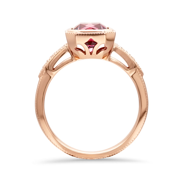 Radiant-Cut Pink Tourmaline & Diamond Ring in 14ct Rose Gold