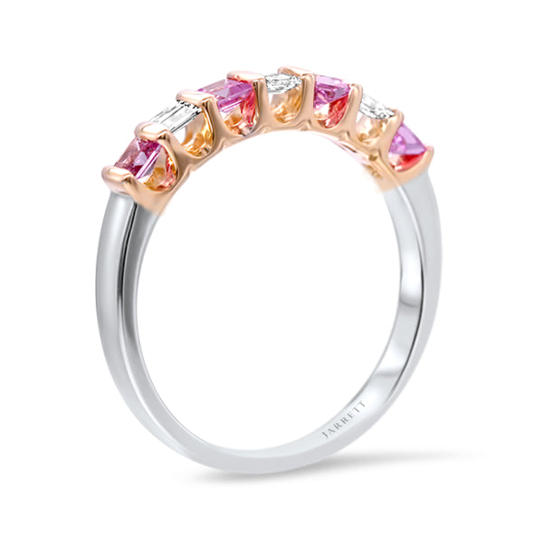 Natural Pink Sapphire & Diamond Band in 18ct Rose & White Gold
