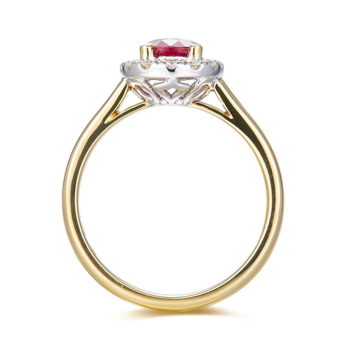 Natural Ruby & Diamond Halo Ring in 18ct Gold