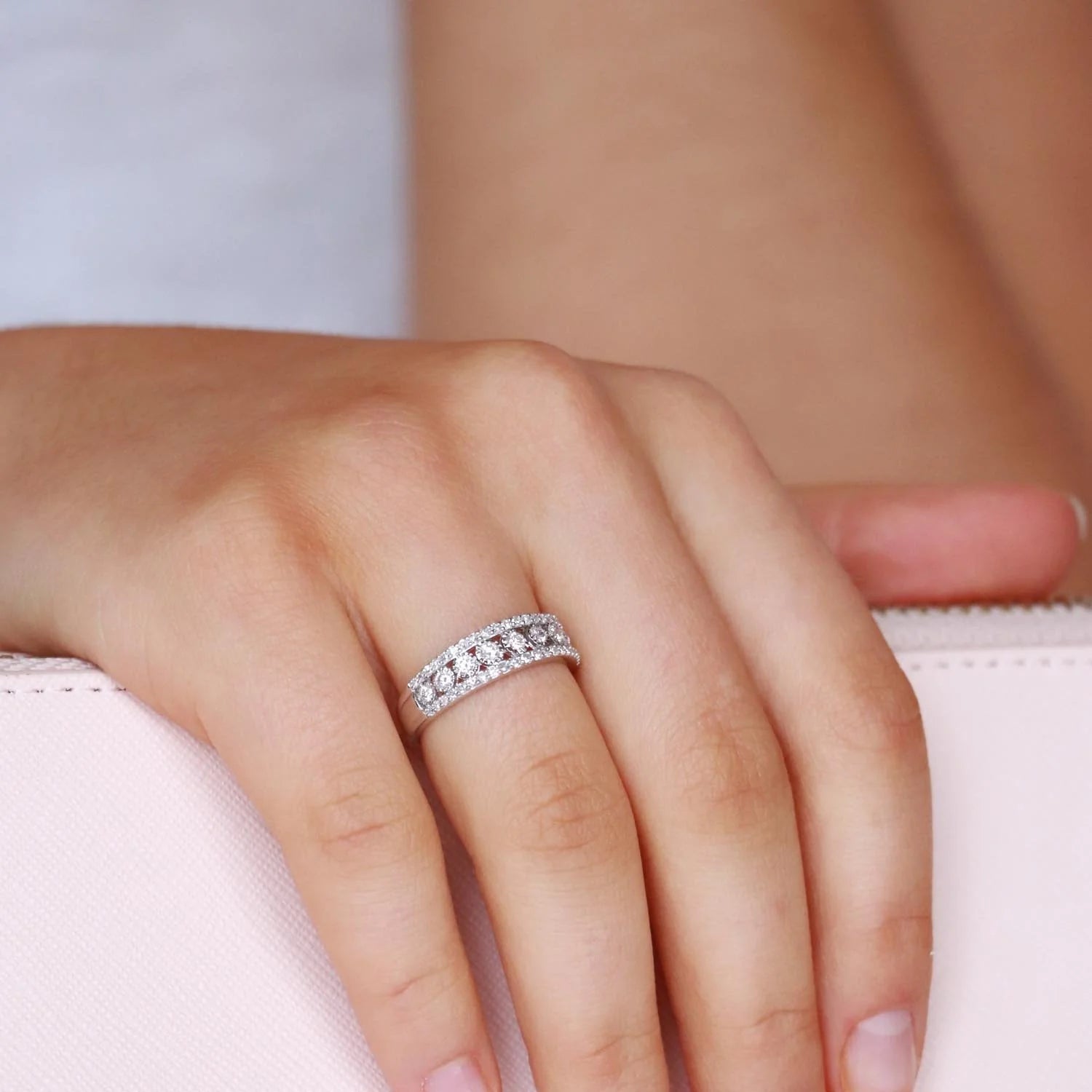 3-Row Band with Half Carat of Diamonds in 9ct Gold