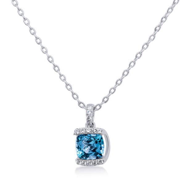 9ct Blue Topaz & Diamond Pendant