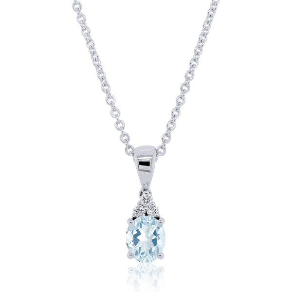 Oval Natural Aquamarine & Diamond Pendant