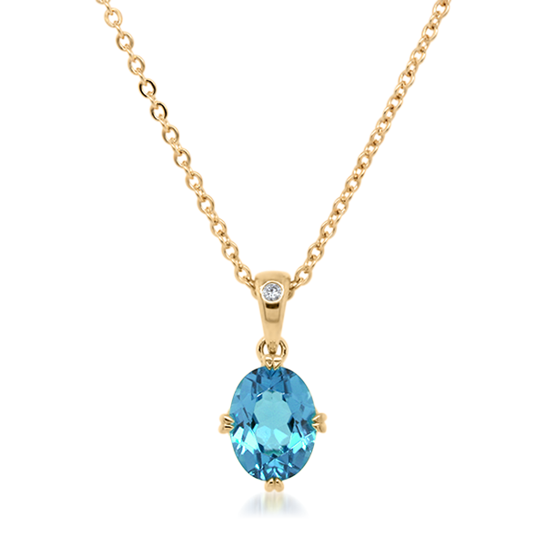 9ct Yellow Gold Oval Blue Topaz Diamond Pendant 007-01046
