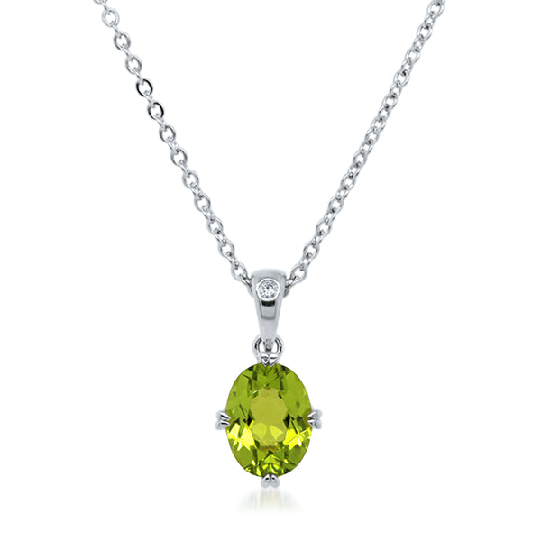 9ct/W Oval Peridot & Diamond Pendant