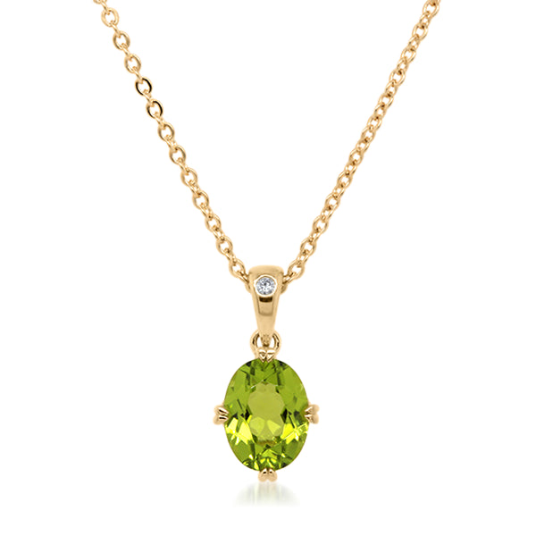 9ct/Y Oval Peridot & Diamond Pendant