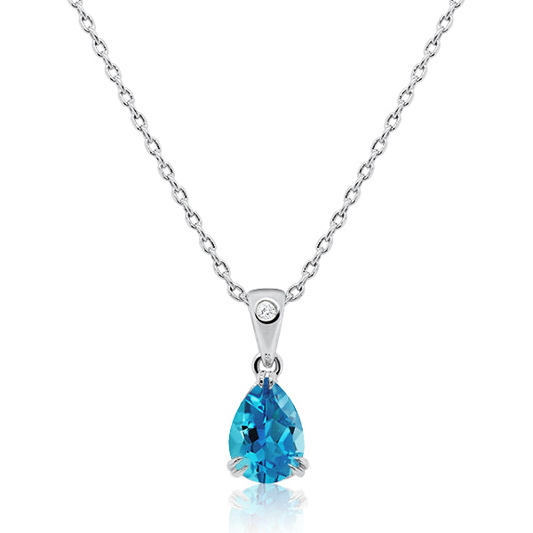 9ct/W Pear-Shape Blue Topaz & Diamond Pendant