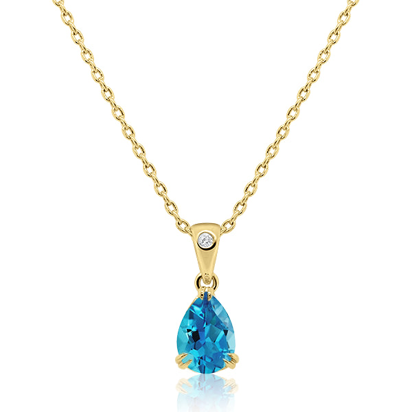 9ct/Y Pear-Shape Blue Topaz & Diamond Pendant