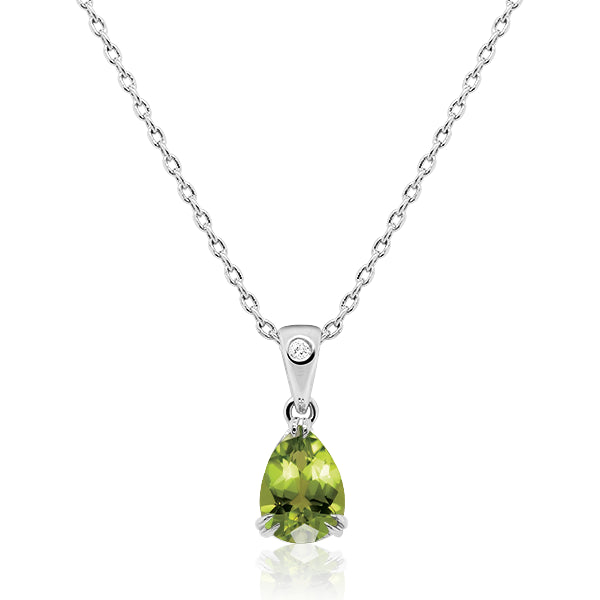 9ct/W Pear-Shape Peridot & Diamond Pendant