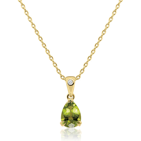 9ct/Y Pear-Shape Peridot & Diamond Pendant