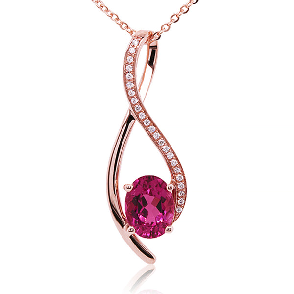 Rubelite Tourmaline and Diamond Pendant