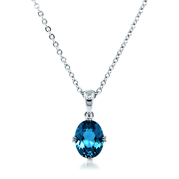 9ct/W Oval London Blue Topaz & Diamond Pendant.