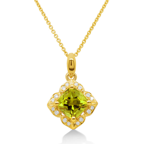 Natural Peridot & Diamond Pendant in 9ct Gold