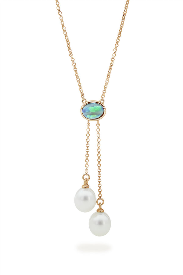 IKECHO Freshwater Pearls The Oceanides Lariat Necklace in 9ct Gold