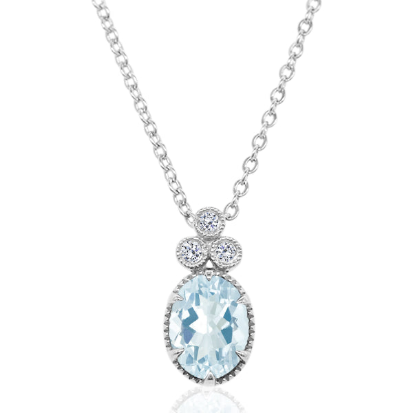 9ct Aquamarine Deco Pendant in 9ct White Gold
