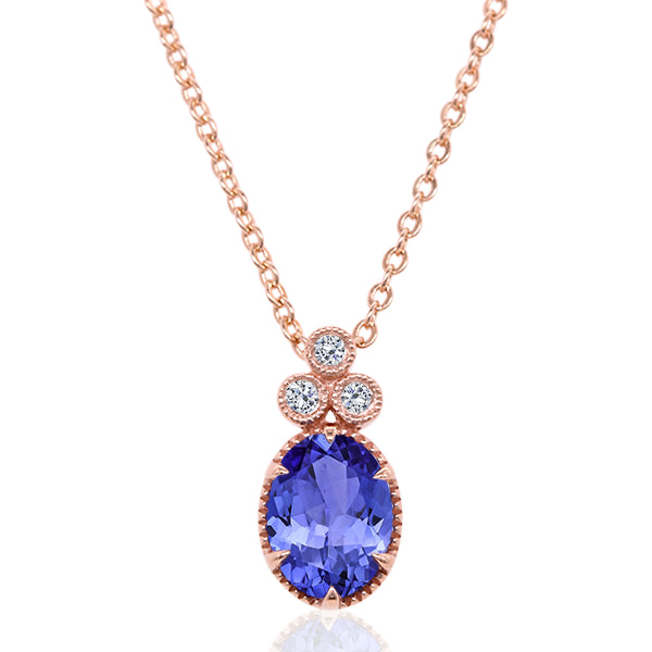 9ct Tanzanite Deco Pendant in 9ct Rose Gold