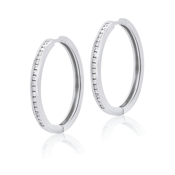9ct Diamond 30mm Hoop Earrings
