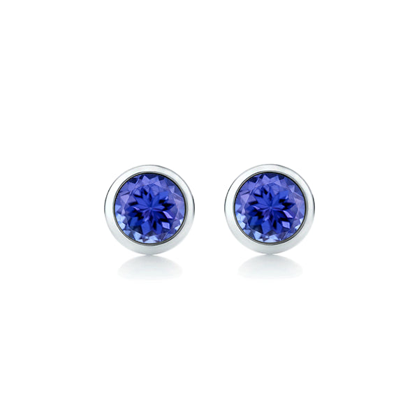 Natural Tanzanite Solo Earrings in 9ct White Gold