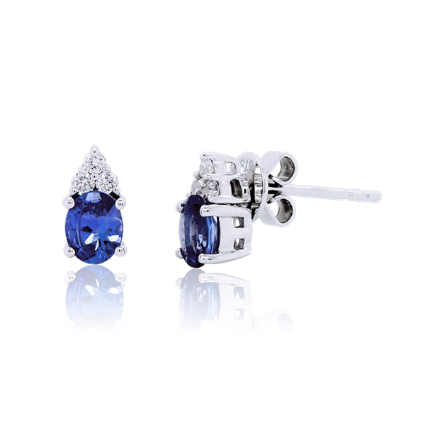 Oval Natural Tanzanite & Diamond Earrings