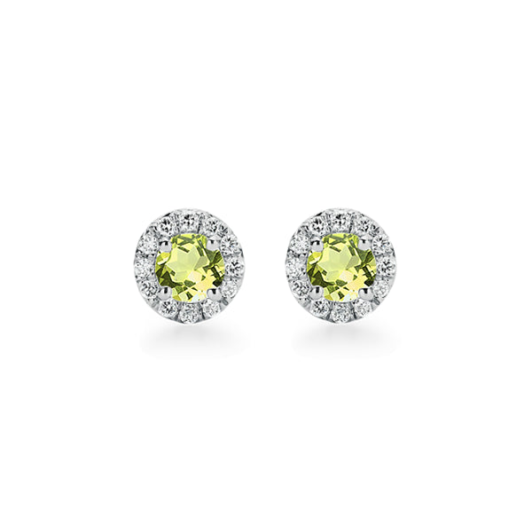 Natural Peridot and Diamond Halo Stud Earrings