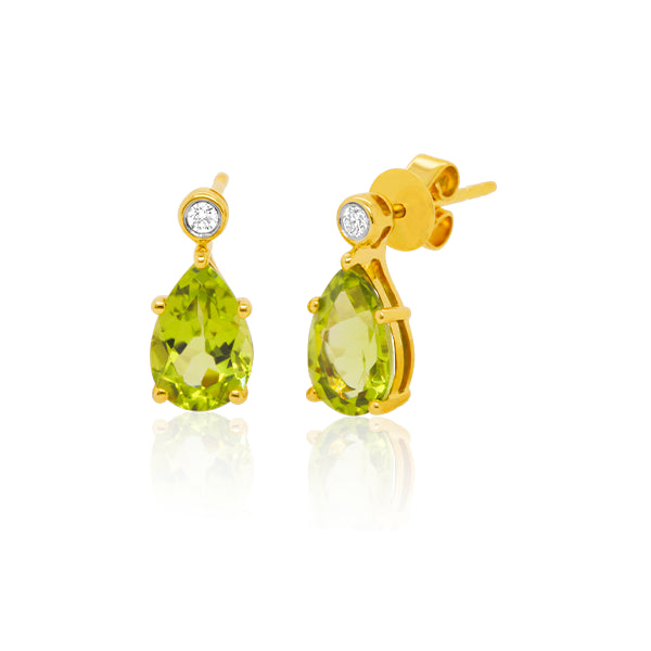 Natural Peridot & Diamond Earrings in 9ct Gold