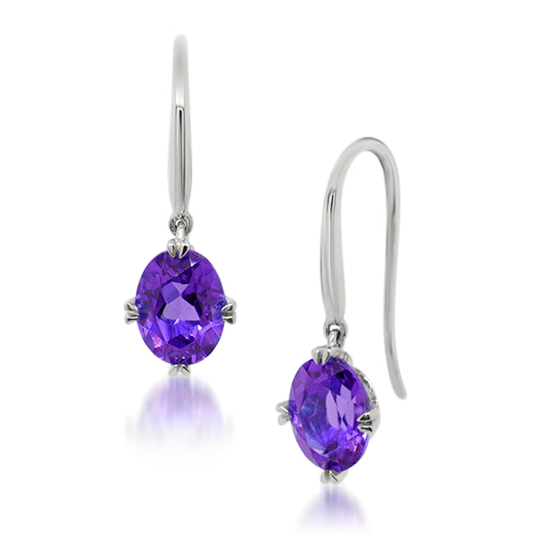 9ct/W Oval Natural Amethyst Drop Earrings