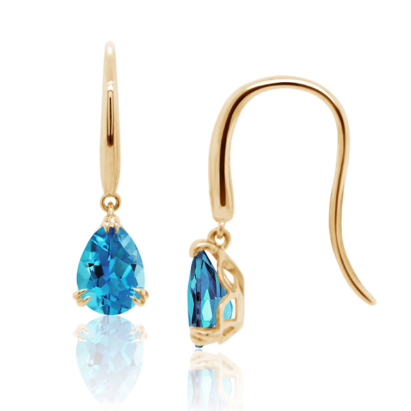 9ct/Y Pear-Shape Natural Blue Topaz Drop Earrings