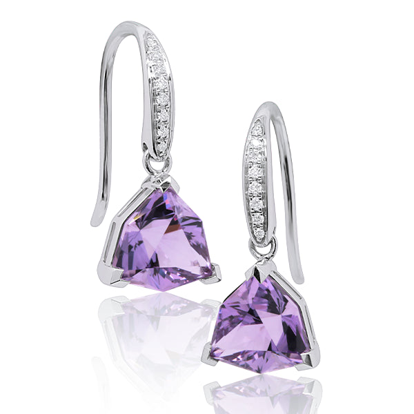 9ct Custom-Cut Hexagonal Amethyst & Diamond Earrings