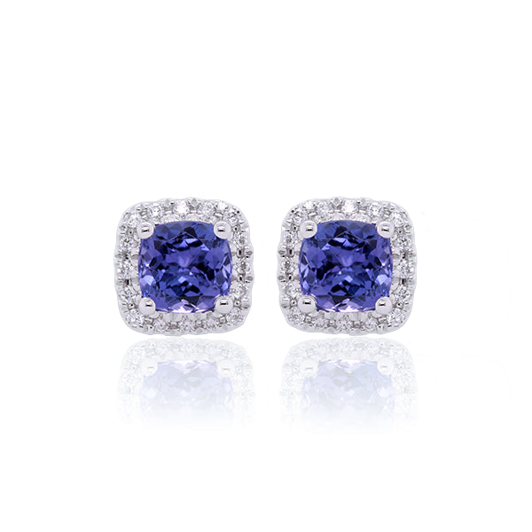 9ct Cushion-Cut Tanzanite & Diamond Stud Earrings