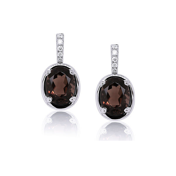 9ct Smoky Quartz & Diamond Earrings