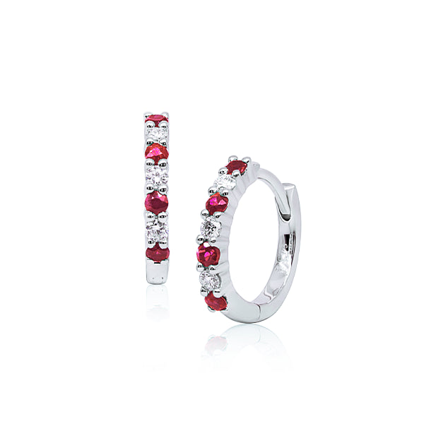 9ct Natural Ruby & Diamond Hoop Earrings
